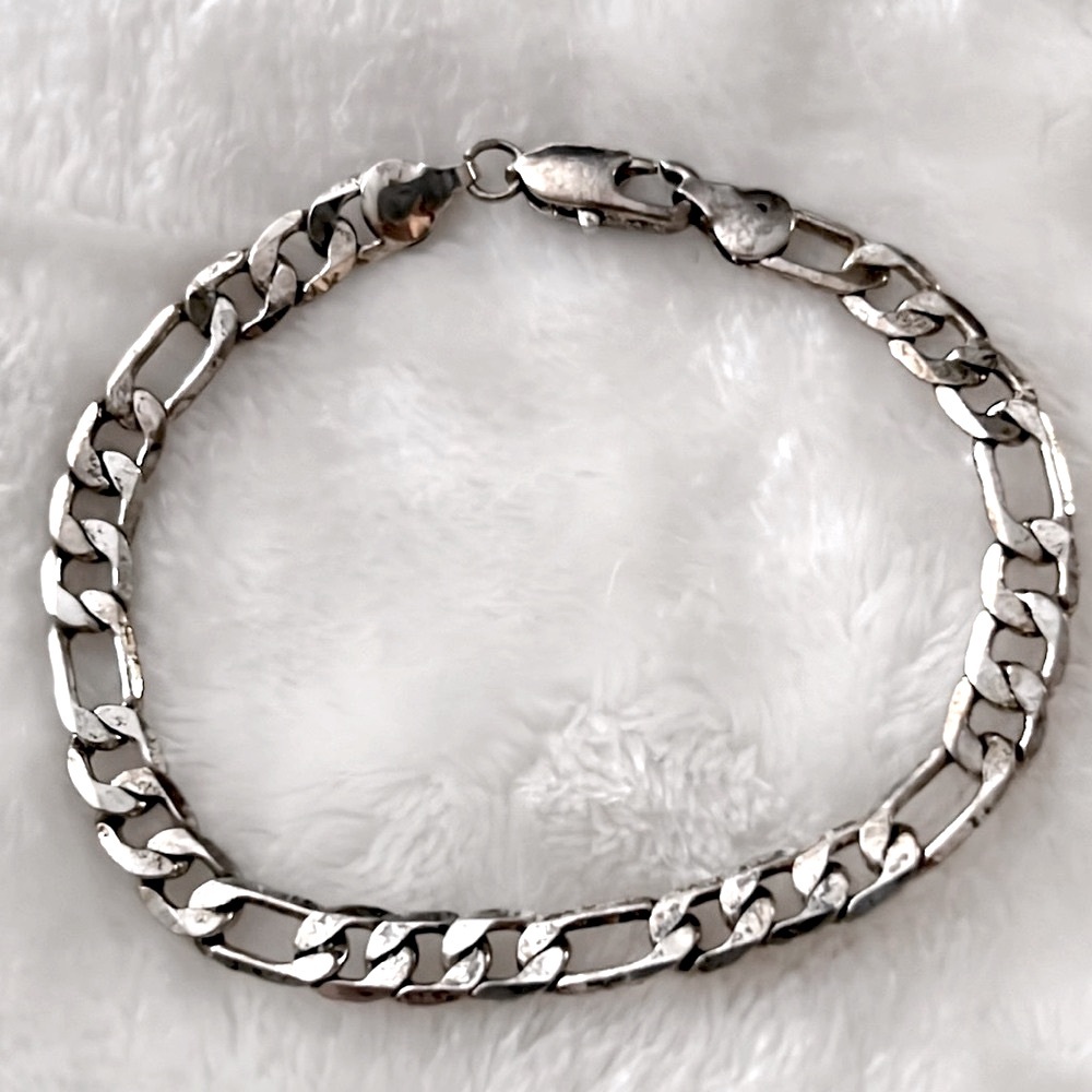 🩶 VINTAGE 7-3/4” SILVER PLATED LOBSTER CLAW CLASP LINK BRACELET Unisex OS - Picture 2 of 6
